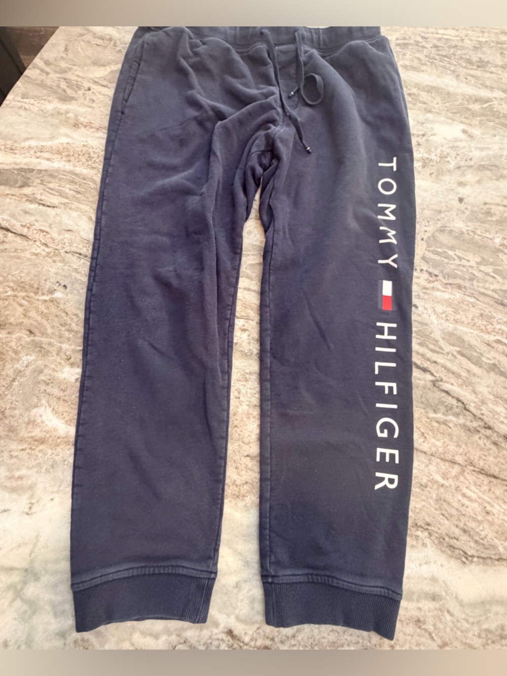 Tommy Hilfiger Jogger Sweatpants Large Logo Navy Drawstring Athletic Pants L